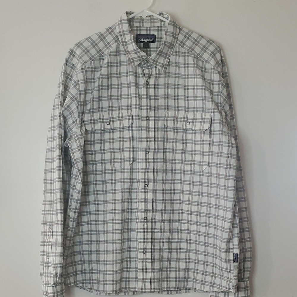 Patagonia Plaid Snap Closure Nylon Longsleeve Dress Shirt Size Large Textured